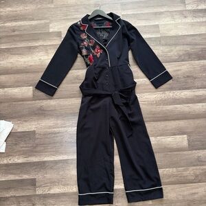Floral Embroidered Black Jumpsuit